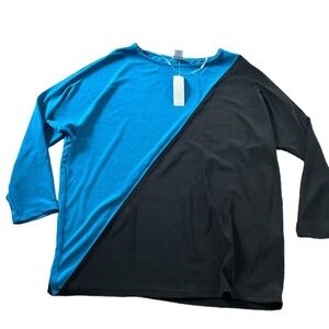 New Chico’s Travelers Womens Long Sleeve Blue Black Color Block Shirt Size 8/10
